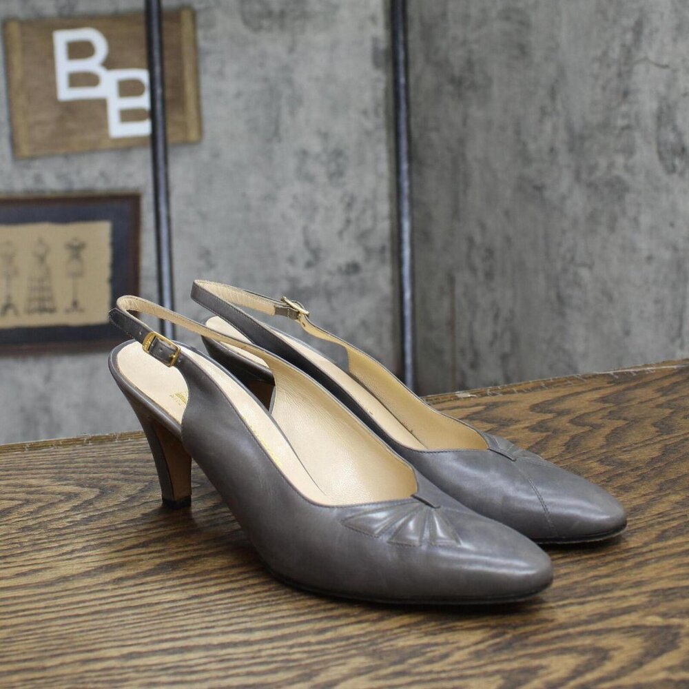 Salvatore Ferragamo Womens Vintage Leather Heels Pumps 1678aad86b2e96 Gray 7.5AA